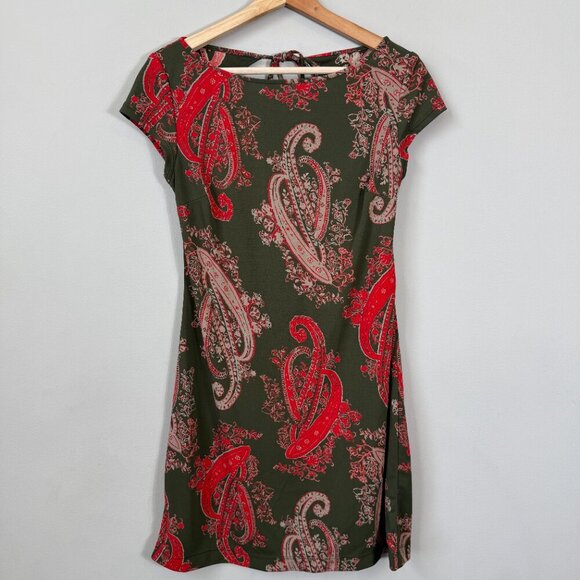 Vintage BCBG Paisley Open Back Mini Dress Women's Medium Green Red Y2K Party - Picture 4 of 11